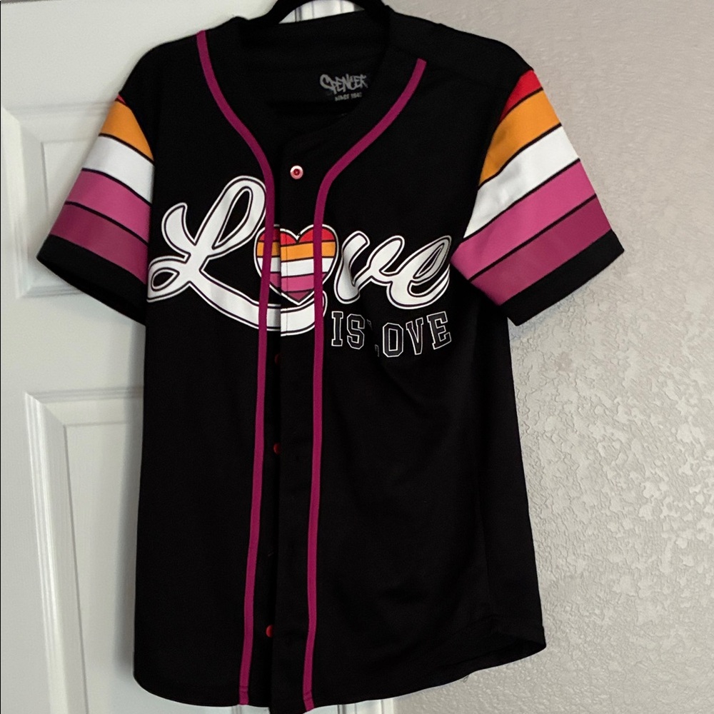 Spencer's Black Button Down Shirt with Love Design